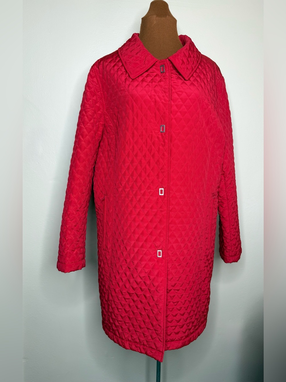 Nordic Lights Red Quilted Long Coat Snap Front Size XL